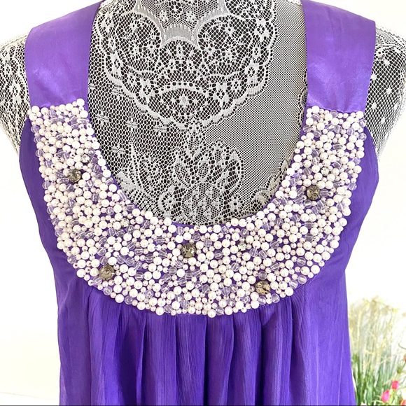 Bead Embellished Violet Dolly Dress Top - Picture 3 of 4